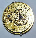 Lever watch movement c.	1820
McCabe was a very fine watchmaker. He died in 1811, but his sons carried on the business. This is a transitional style with a lever escapement, but a round balance cock like a verge watch.	
25n
